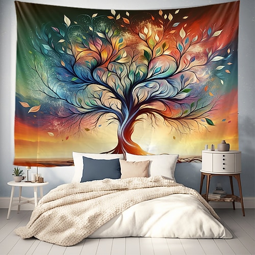Baum des Lebens hängender Wandteppich Wandkunst große Wandteppich Wanddekoration Fotohintergrund Decke Vorhang Zuhause Schlafzimmer Wohnzimmer Dekoration Image