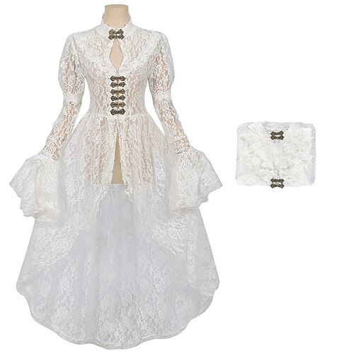 Retro Vintage Mittelalterlich Renaissance Kleid Spitze Farbblock Kostüm Damen Keltisch Fantasie königlich Halloween Karneval Maskerade LARP Erwachsene Kleid Image