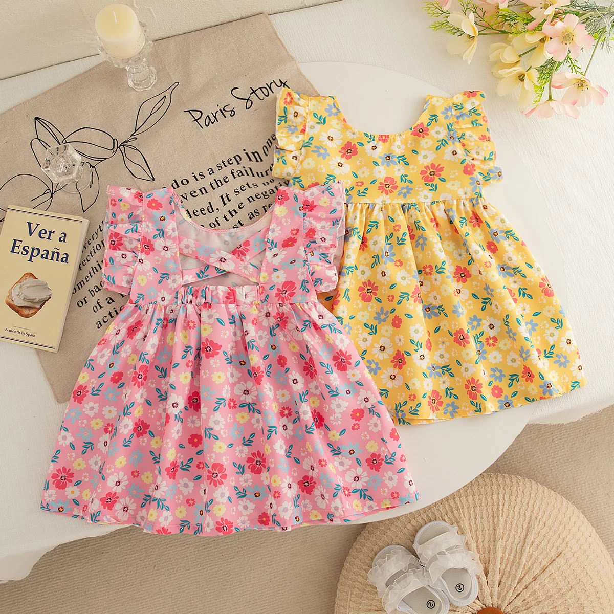 Baby Mädchen Kleid Sommer Voll Gedruckt Blumenmuster Rückenfrei Strand Mädchen Kinder Kleid Niedlich Lässig Baby Mädchen Prinzessin Kleider Image