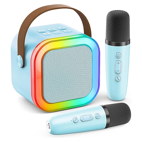 Mini Karaoke Maschine tragbares Bluetooth Mini Karaoke Mikrofon Singlautsprecher mit 2 kabellosen Mikros und Licht für alle Smartphones Valentinstagsgeschenk Image