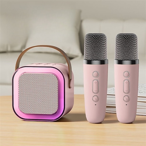 Mini Karaoke Maschine tragbares Bluetooth Mini Karaoke Mikrofon Singlautsprecher mit 2 kabellosen Mikros und Licht für alle Smartphones Valentinstagsgeschenk Image
