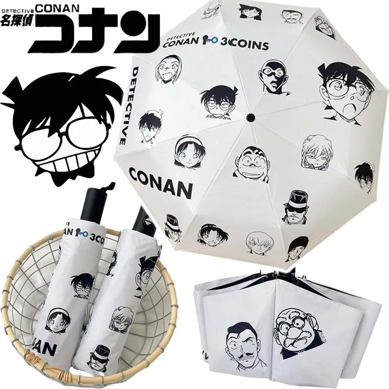 Detektiv Conan Sonnenschirm tragbare leichte wasserdichte Reises chirm schwarz beschichtet Sonnenschirm Anti-UV 3 Klapp schirm Image