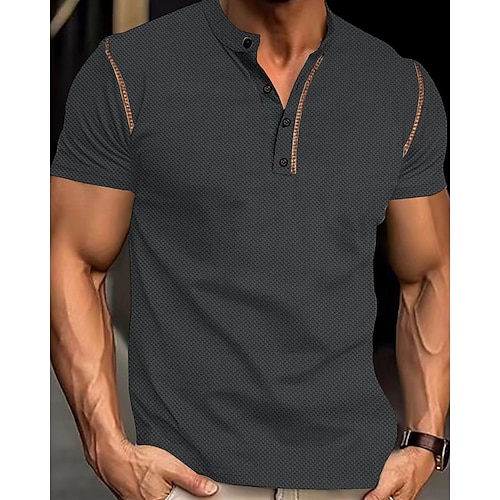 Herren T Shirt Henley Hemd T-Shirt Kurzarmshirt Kurzarm Henley Sommer Einfarbig Mode Designer Mode Urlaub Straße Ausgehen Dunkel Braun Schwarz Weiß Top T-Shirt für Herren Image