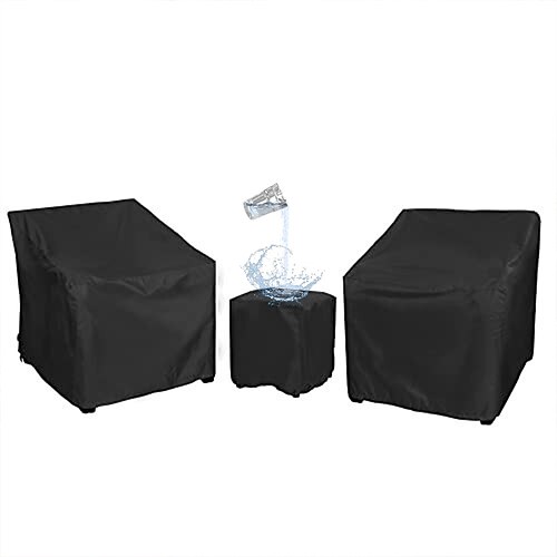 Abdeckungen für Terrassenmöbel, 210D Oxford-Gewebe, Abdeckungen für Terrassenmöbel-Sets für 3-teiliges Outdoor-Bistro, Terrassensofa-Bezüge-Set für 2 Stühle und Couchtisch, Silber, Schwarz Image