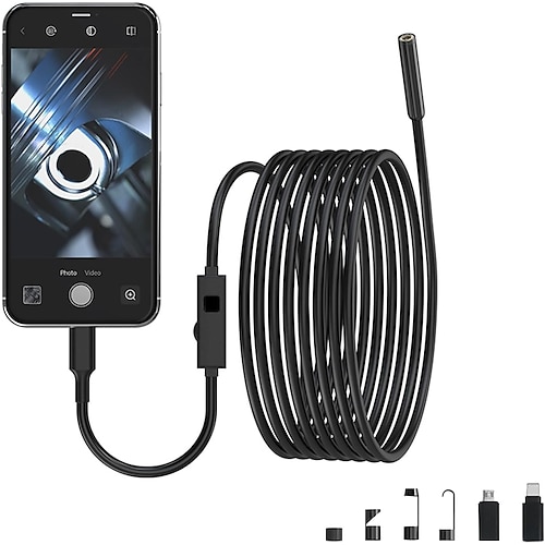 Endoskopkamera mit Licht, wasserdichtes Schlangeninspektionsendoskop mit 8 LED-Leuchten, 2,0-Megapixel-HD-Kamera für iOS Android-Telefone Image