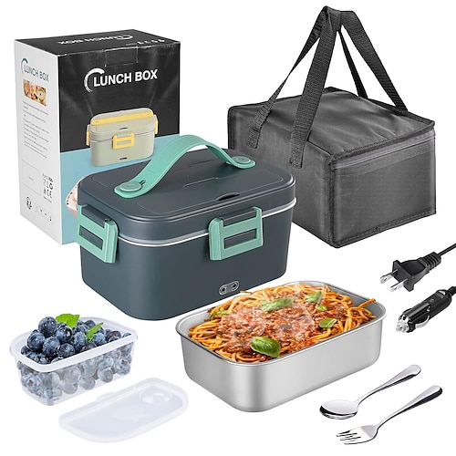 75 W elektrisch beheizte Lunchbox, 1,8 l, Speisenwärmer/-wärmer, tragbare beheizte Lunchboxen, auslaufsicher, abnehmbarer Behälter aus Edelstahl 304 Image