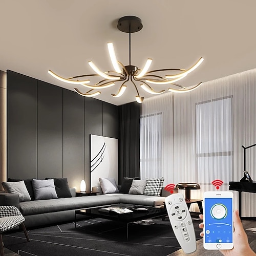 6-flammig 10-flammig 80-110 cm Cluster-Design Liniendesign Geometrische Formen Pendelleuchte Aluminium Silikagel Geschichtet Moderner Stil Basic Lackierte Oberflächen Schwarz LED Modern 110-120V Image