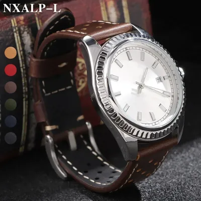 Atmungsaktives Echtlederarmband 18mm 20mm 22mm 24mm Vintage Rindsleder Armband für Seiko für Omega Armband SmartWatch Armband Image