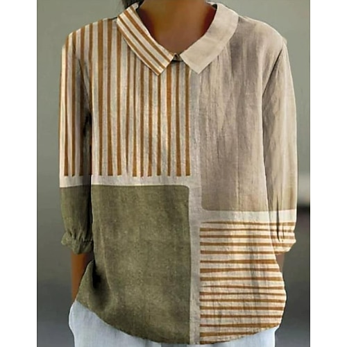 Damen Bluse Lange Ärmel Peter Pan Kragen Freizeit Floral Bohemia Alltag Stilvoll Kragen Reguläre Tops Alltag Knopf Druck Pink Blau Orange Grün Khaki Sommer Frühling Image