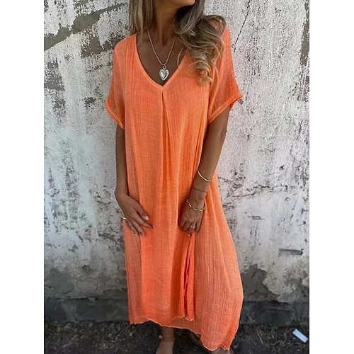 Damen Maxikleid A-Linie Kleid Einfarbig Leger Outdoor Normale Passform Grafisch Ärmellos V-Ausschnitt Fuchsie Orange Dunkelblau Grau Sommer Image