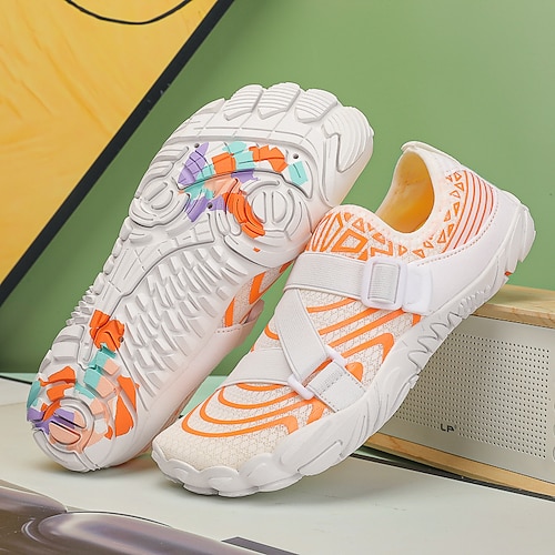 Barfuß-Wasserschuhe für Herren – weiß und orange, schnelltrocknend, verstellbarer Klettverschluss – ideal für Strand- und Wasseraktivitäten Image