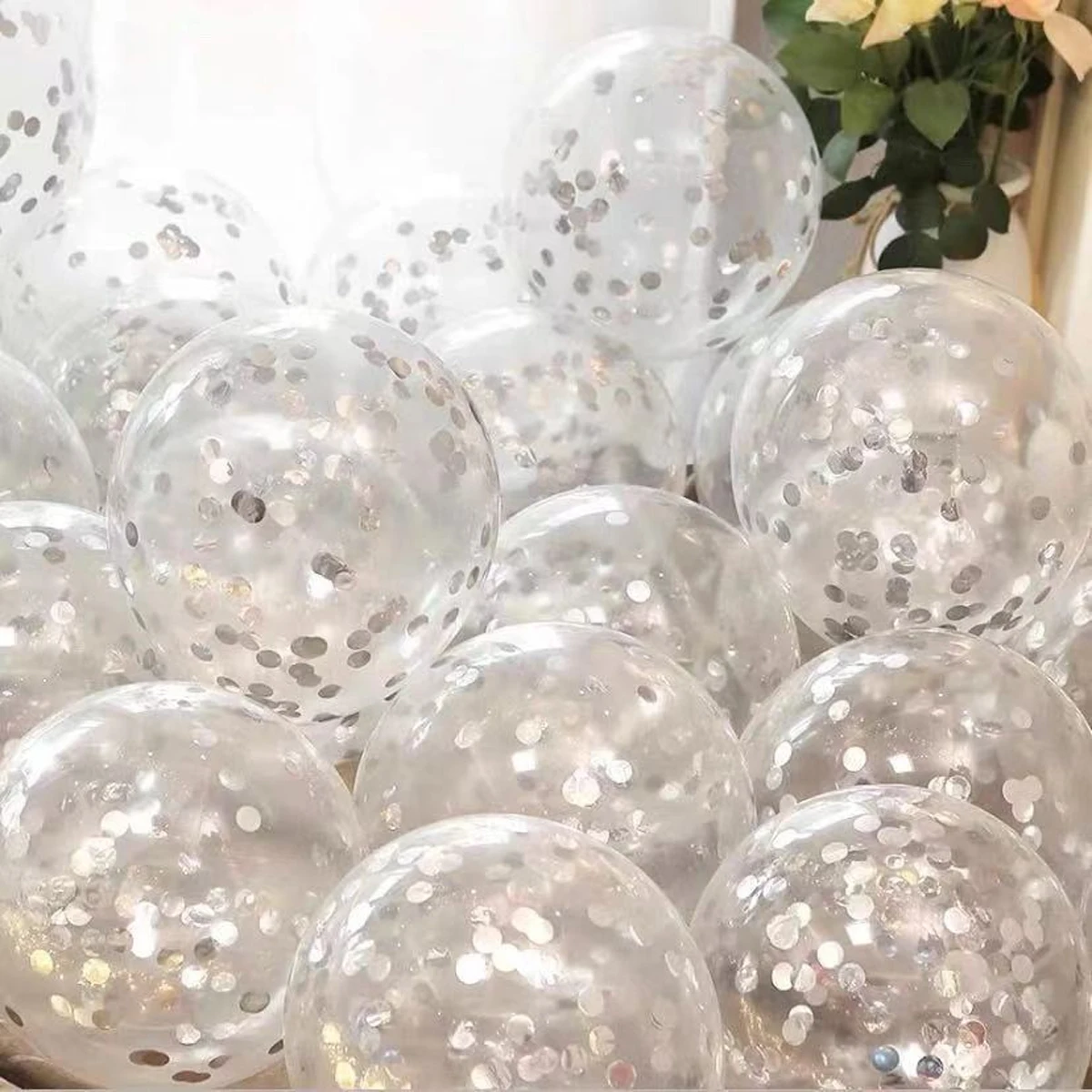 20/40 Stück silberne Konfetti-Luftballons – dick und langlebig, mit Konfetti, geeignet für die Dekoration bei Abschlussfeiern, Hochzeiten Image