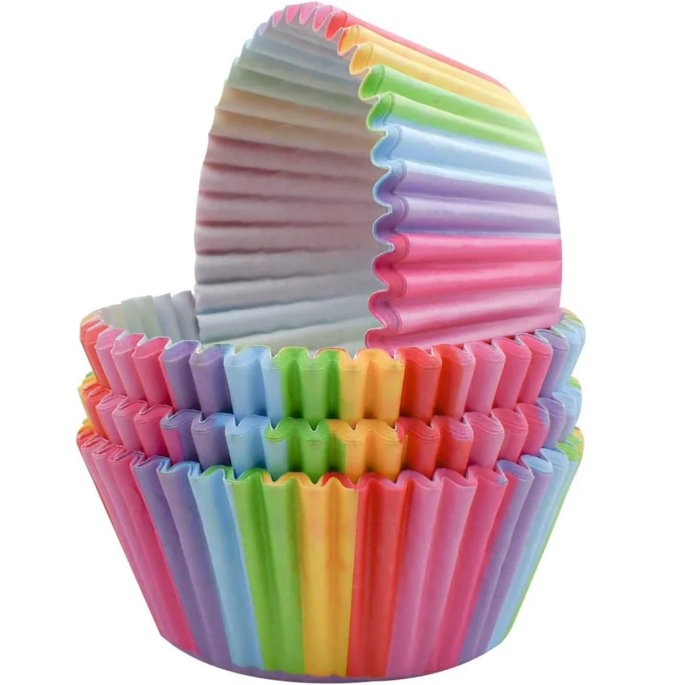200 Stück Cupcake-Förmchen, bunte Regenbogen-Muffinförmchen, fettdicht, Backbox, Hochzeit, Party, Kuchenform, für Zuhause, Küche, Gebäckwerkzeug Image