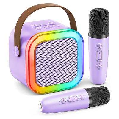 Mini Karaoke Machine Portable Bluetooth Mini Karaoke Microphone Singing Speaker with 2 Wireless Mic and Light for All Smartphones
