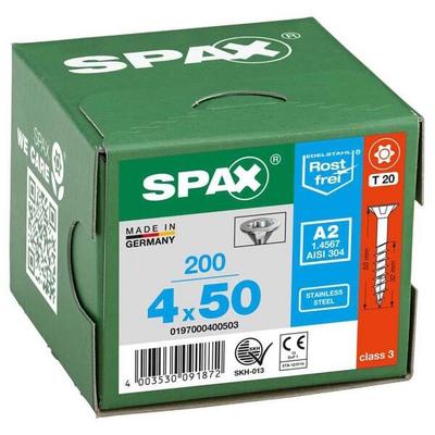 SPAX Universalschrauben T20 Senkkopf Edelstahl A2 4 x 50 mm 200 Stück silber