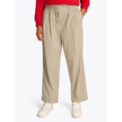 Chinohose TOMMY HILFIGER "CO TENCEL RLXD STR PULL ON CHINO", Damen, Gr. 34, N-Gr, beige, Web, Obermaterial: 63% Lyocell, 37% Baumwolle, unifarben, klassisch, relaxed fit knöchellang, Hosen, mit Logostickerei Image