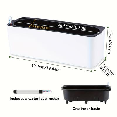TEMU Modern Large Self-watering Planter With Indicator, Rectangular White Plastic Pot For Indoor/outdoor Use, Succulents And Low-maintenance Plants, Bedroom And Living Room Floor Standing Design Image