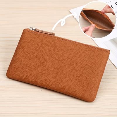 TEMU Zipper Head Layer Genuine Cowhide Long Wallet Passport License Id Card Holder Headphone Data Cable Organizer Cash Organizer Bag Makeup Bag Inside And Outside All Cowhide Image