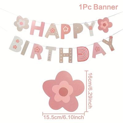 TEMU 1pc,bohemian Style Pink White Hanging Banner,happy Birthday Party Decor Hanging Flag,boho Birthday Party Banner Pull Flag, Paper Banner Garland Image
