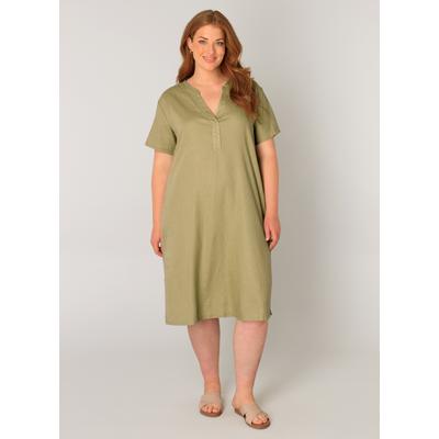 Tunikakleid BASE LEVEL CURVY "Yacinthe", Damen, Gr. 50, N-Gr, soft army, Web, Obermaterial: 55% Leinen, 45% Viskose, casual, gerade knielang, Serafino, Kurzarm, Kleider, mit Leinen Image