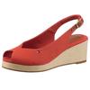 Keilsandalette TOMMY HILFIGER "FLAG MID WEDGE ESPAD SLINGBACK", Damen, Gr. 40, rot (coralle), Textil, Leder, modisch, Schuhe, Plateau, Sommerschuh, Riemchensandale mit verstellbarer Schnalle