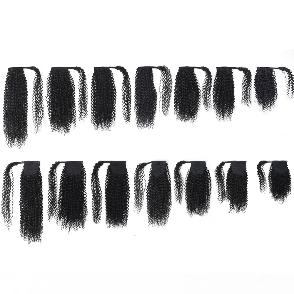 Pferdeschwanz Echthaar Wrap Around Kinky Curly Brasilianische Remy Haarverlängerungen 16-28 Zoll Clip Ins Natürliche Farbe Haarteil Image