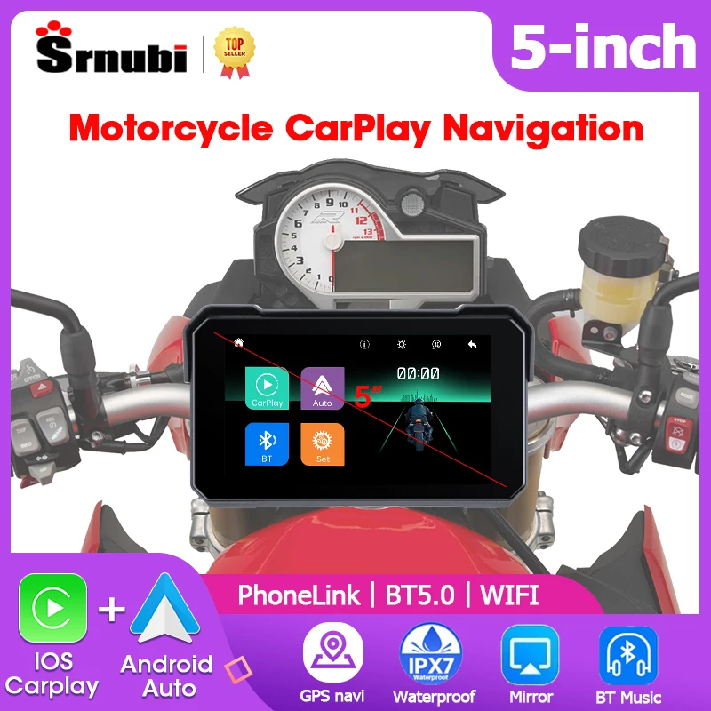 Srnubi 5" tragbare Motorrad-Navigation GPS Wireless CarPlay Android Auto Airplay Moto Bildschirmmonitor Dual Bluetooth MirrorLink Image