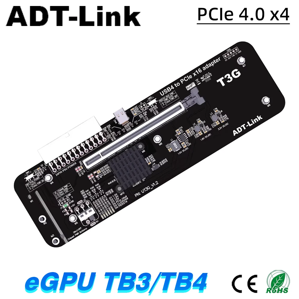 ADT-Link UT3G eGPU-Adapter, externer USB4 auf PCIe 4.0 X16-Anschluss für NUC ITX STX Notebook-PC, Grafikkarte, Thunderbolt 3/4 Sup Image