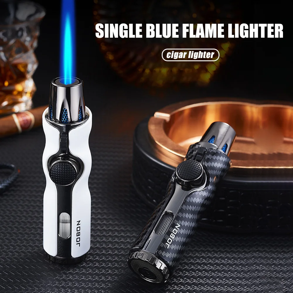 JOBON Starkes aufblasbares Feuerzeug mit blauer Flamme, winddichte Flamme, visuelles Gasfenster-Design, Sicherheitsschloss-Design, eine Schlüssel, feste Flamme Image