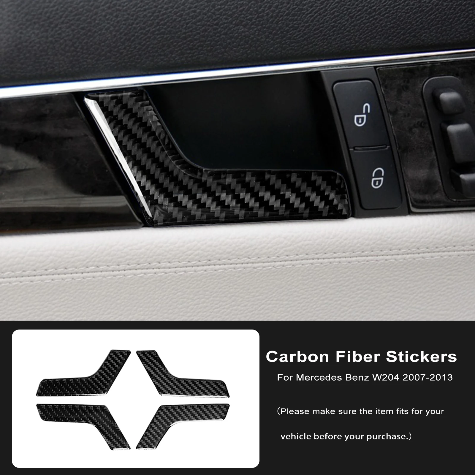 Für Mercedes Benz W204 2007-2013 Auto Innen Türgriff Dekorative Aufkleber Abdeckung Carbon Fiber Innen Modifikation Zubehör Image