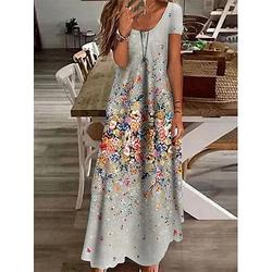 Etuikleid für Damen Blumendruck V-Ausschnitt Maxi-Langkleid elegant lässig täglich kurzärmlig Sommer und Frühling