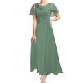 Brautkleid der Mutter Elegant Einfach Rundhalsausschnitt Knöchellang Polyester Kurze Ärmel Spitze