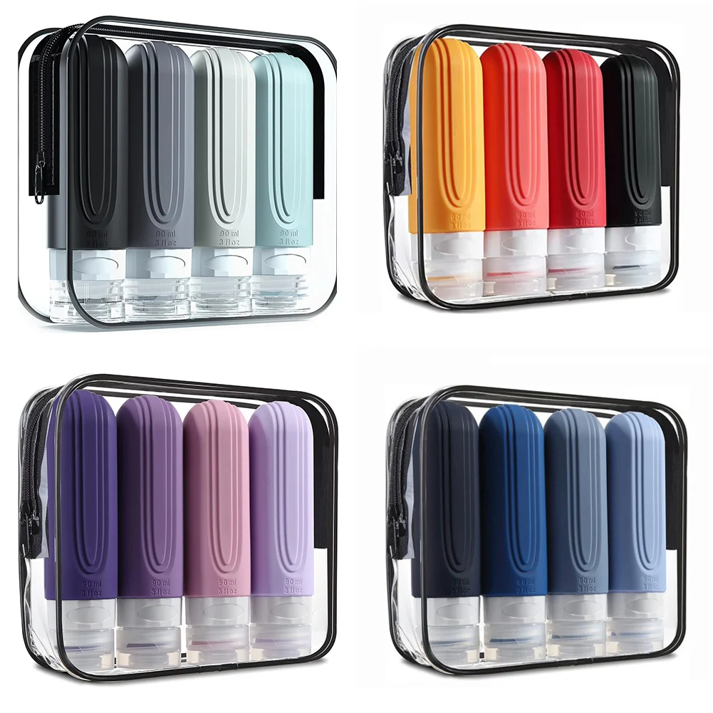 Bottiglie cosmetiche multicolori da viaggio in silicone da 90 ml/set Contenitore vuoto Bottiglia riutilizzabile a tenuta stagna per lozione balsamo shampoo