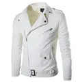 Giacca da uomo in pelle PU moda con fibbia e zip colletto con risvolto nero bianco giacca da moto punk rock cappotti capispalla primavera autunno