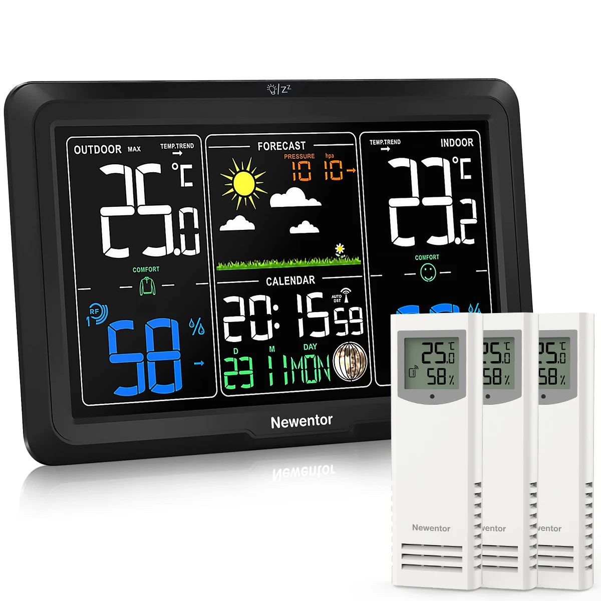 Newentor-Station météo intérieure et extérieure sans fil, Therye.com, stations météorologiques domestiques avec horloge atomique, baromètre de prévision météo