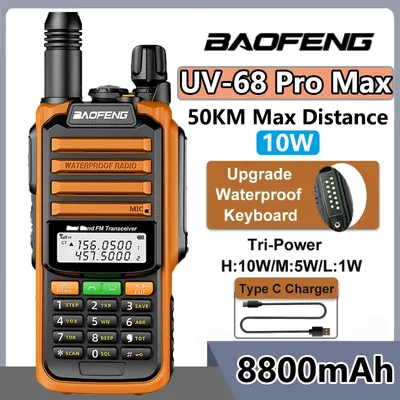Baofeng UV-68 Pro Max V2 Walkie Talkie 10W IP68 Waterproof 8800mah 50KM LongRange Type-C UV-S22 Pro