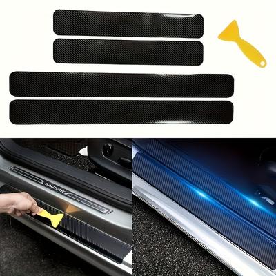TEMU 5pcs Carbon Fiber Car Sill Protectors - Dust And Scratch Protection, Anti-slip Coating For Paintwork, Must-have Auto Accessories Image