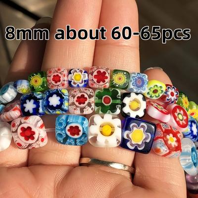 TEMU Handcrafted Glass Beads, 6/8/10mm, Italian Millefiori Beads, Making Supplies, Square Shape, Stone Material, Assorted Colors Image