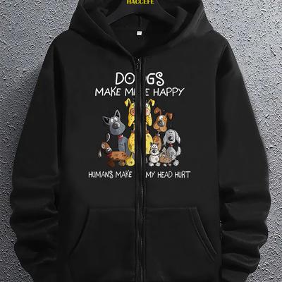 TEMU Men's Print Zip-up Hoodie - Casual Long Sleeve Pullover With Kangaroo Pocket, Polyester , Machine Washable Image