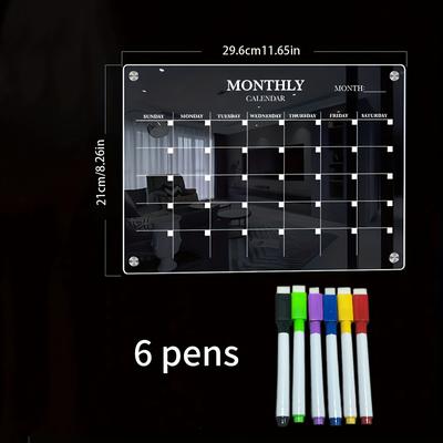 TEMU Refrigerator Magnetic Acrylic Dry Erase Calendar Whiteboard, Colorful And Clear, With Marker, For Adult, Home And Office Kitchen Storage Image