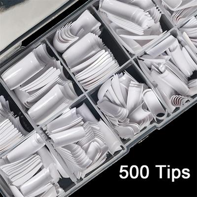 TEMU 500pcs White Square Nail Tips, Medium Length, Glossy Finish, Pre-numbered French Half Cover False Nails Set Image