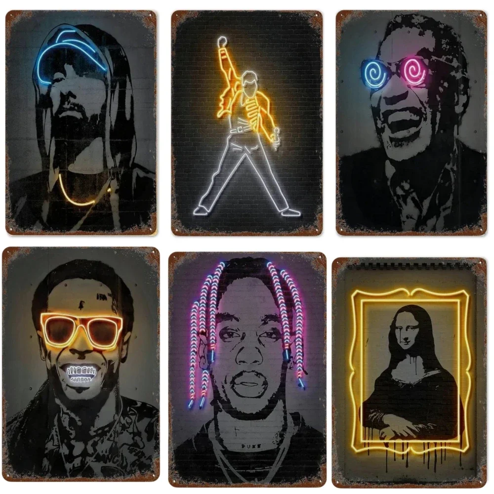 Bunte Neon Hip Hop Rapper Star Pub Musik Bar Home Wand kunst Poster druckt abstrakte Graffiti Metall Zeichen Bild für Image