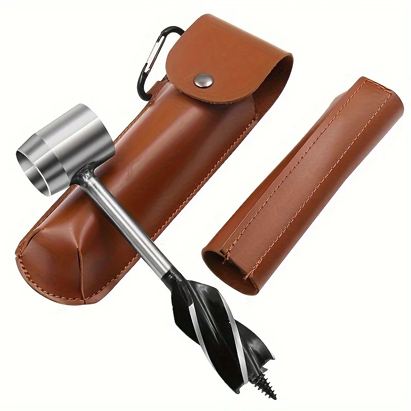 Bushcraft Survival Tool, Handschneckenschlüssel, Handbohrerschlüssel für die Holzbearbeitung, ausgestattet mit einer Lederaufbewahrungstasche und einem Haken. Image