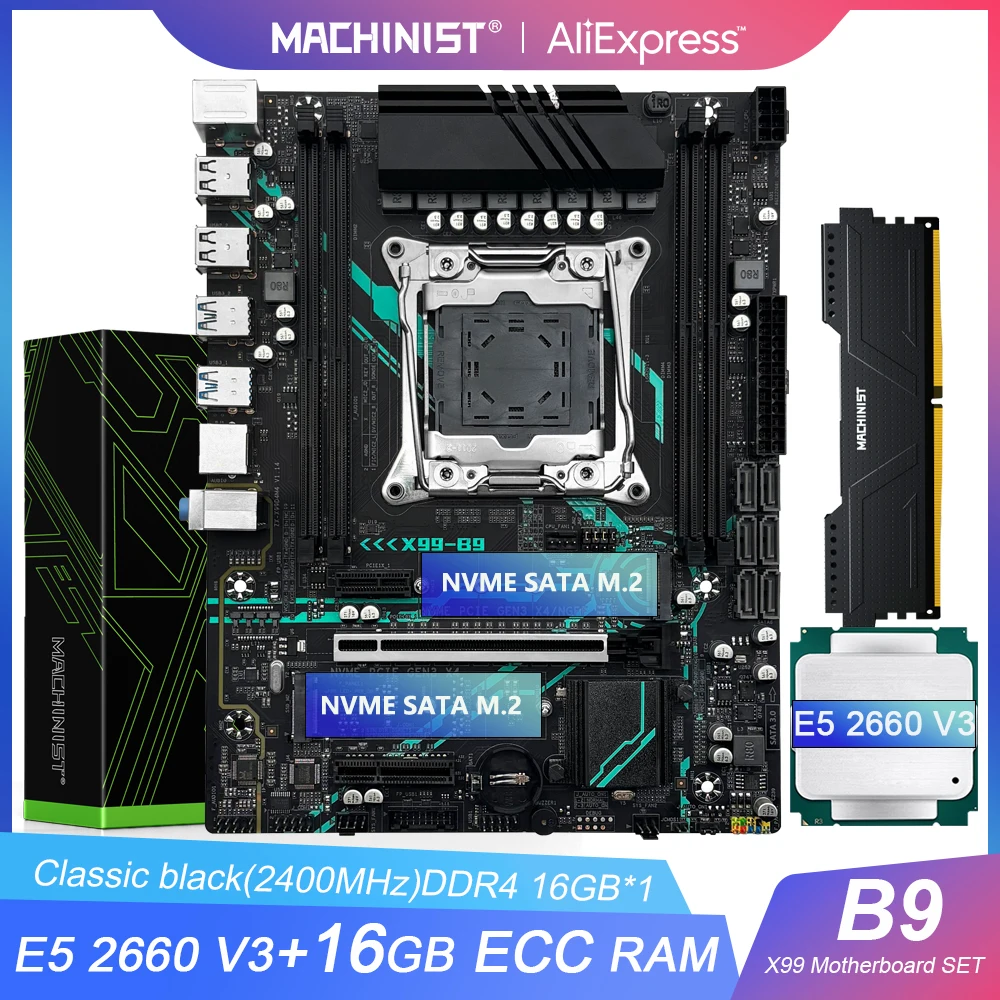 MACHINIST X99 Motherboard B9 LGA2011-3 optionales Kit Intel Xeon E5 2660 V3 CPU unterstützt DDR4-Speicher und NVMe/SATA M.2 für Desktop-PCs.
