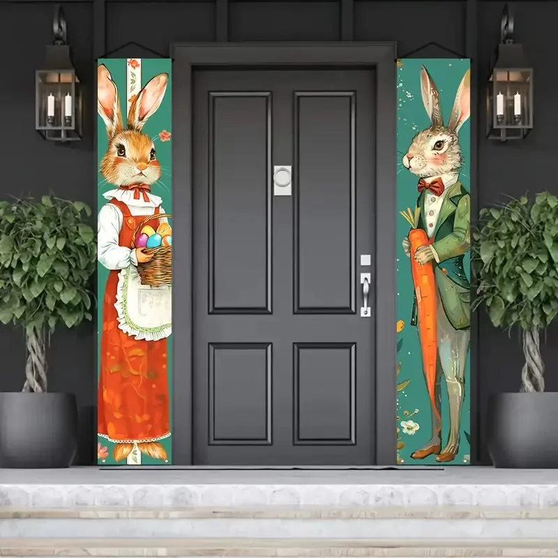 2-teiliges Banner-Set mit Osterhasen- und Karottenveranda – Polyester, Rasen- und Hofbesatz für den Außenbereich, 71 x 12 Zoll, keine Strom erforderlich Image