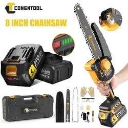 CONENTOOL Mini scies à chaîne électriques sans balais tronçonneuse de 8 pouces avec 2 batteries 21V élagage des Branches bois machines-outils de coupe