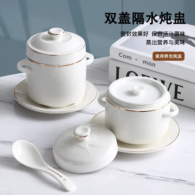 Marmite à ragoût en céramique à Relief créatif, bol à ragoût coréen en porcelaine d'os blanc pur/doré, nid d'oiseau, bol à œufs cuit à la vapeur, fournitures de cuisine
