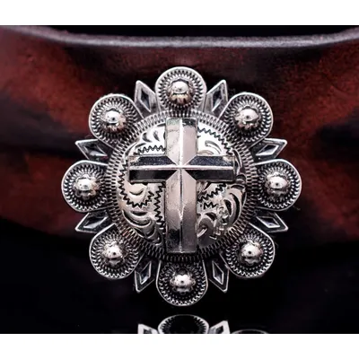 6X Heavy Duty Silver Two-Tone Cross Berry Flower LEATHERCRAFT Western Saddles Headstall Tack CONCHOS