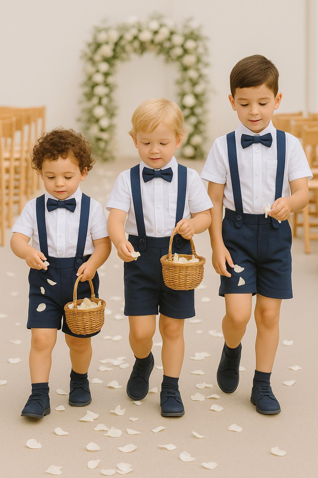 3 pezzi. Completo da paggetto blu navy / Completo da paggetto in misto lino / Completo da paggetto / Completo da battesimo / Pantaloncini da battesimo