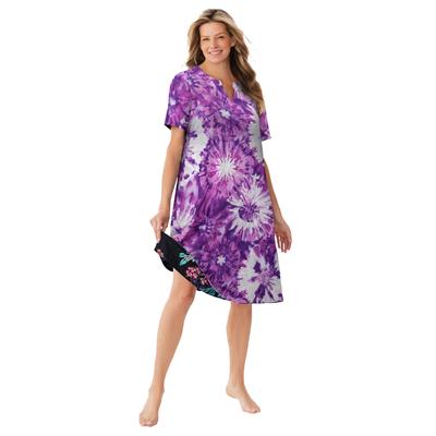 Plus Size Women's Reversible Gauze Lounger by Dreams & Co. in Plum Burst Floral (Size 2X)